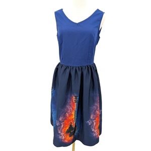 Guitar‎ Print Fit and Flare Dress Music Graphic Fire Water Art Indie